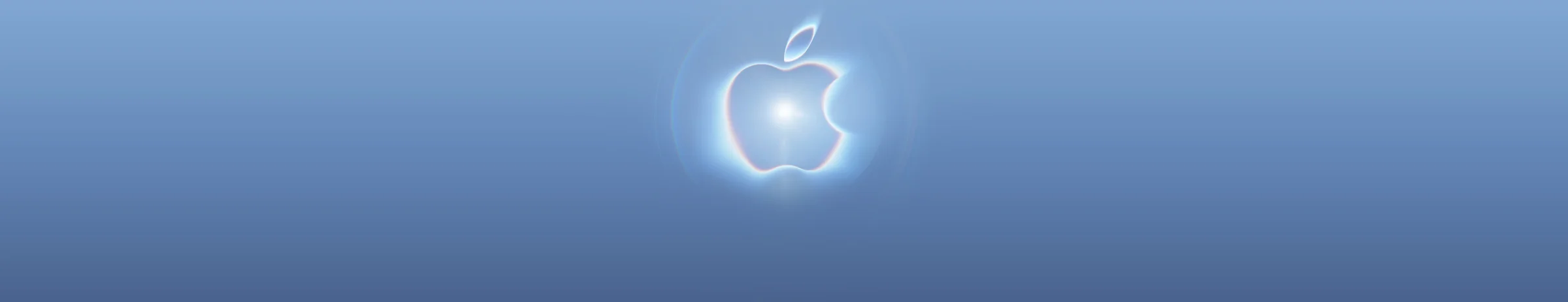 Светящийся логотип Apple на голубом фоне — официальный анонс презентации
